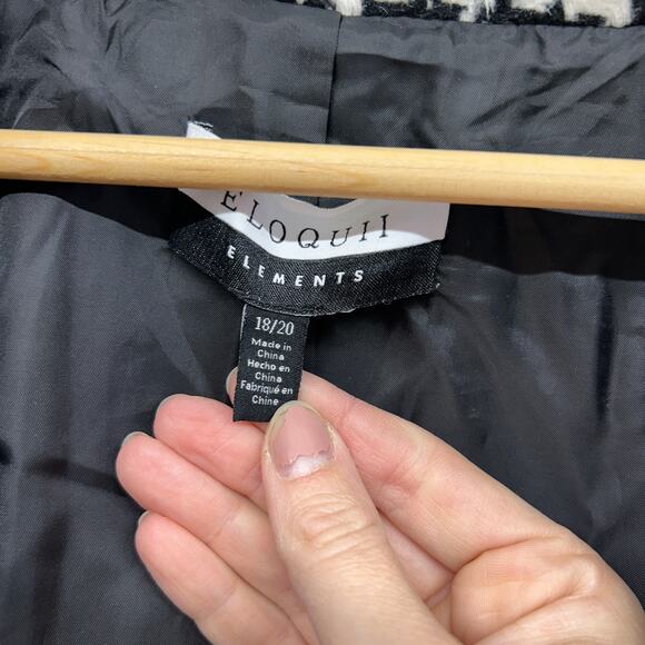 ELOQUII Black White Single Button Woven Houndstooth Coat Plus Size 18/20 Winter - Picture 6 of 7